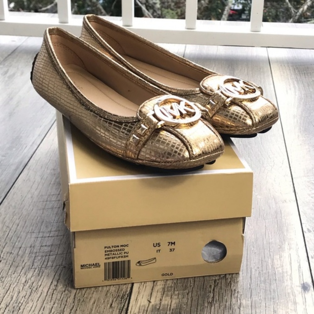 Michel Kors Fulton Moc Embossed Metallic PU Gold - Picture 2 of 7